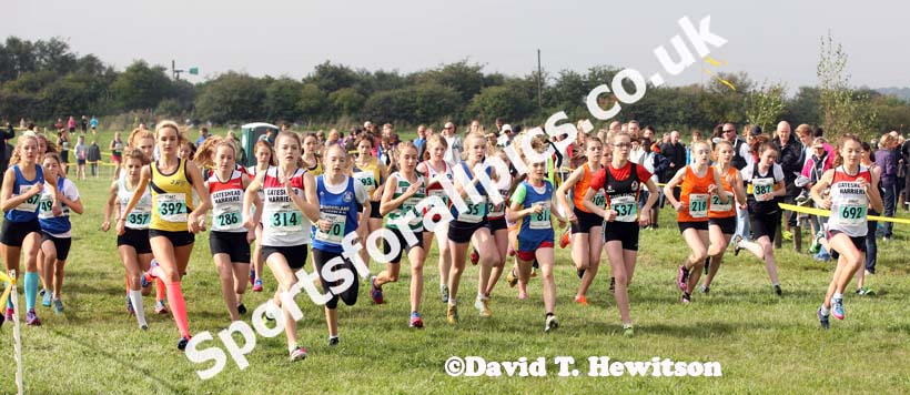 Start of the under-15 girls at the Sherman Cup, Hedley Farm, Tanfield,  County Durham.